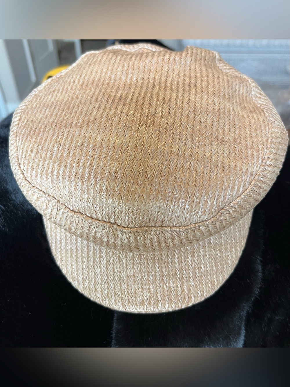 Vince Camuto OS Coated Paper Braided Natural Straw Baker Boy Cap